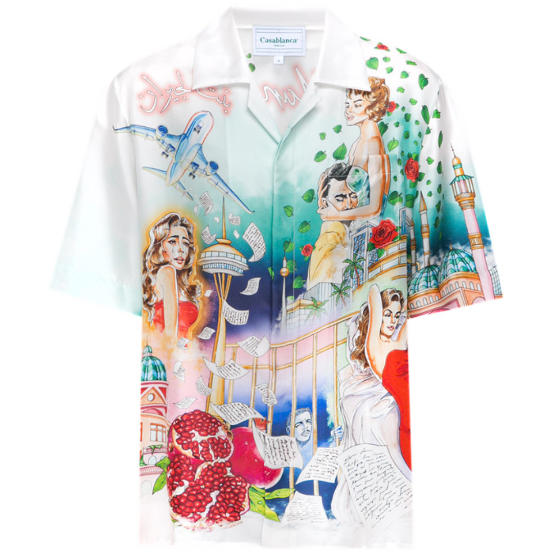 CASABLANCA SKILL TWILL CUBAN COLLAR SHORT SLEEVE S WHITE BLUE by CASABLANCA