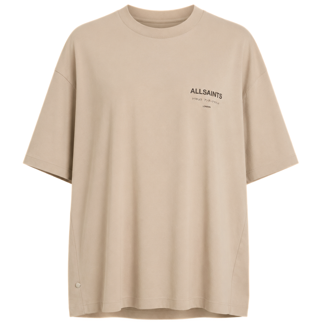 ALL SAINTS UNDERGROUND OVERSIZED CREW NECK T-SHIRT EATHER TAUPE by ALL SAINTS