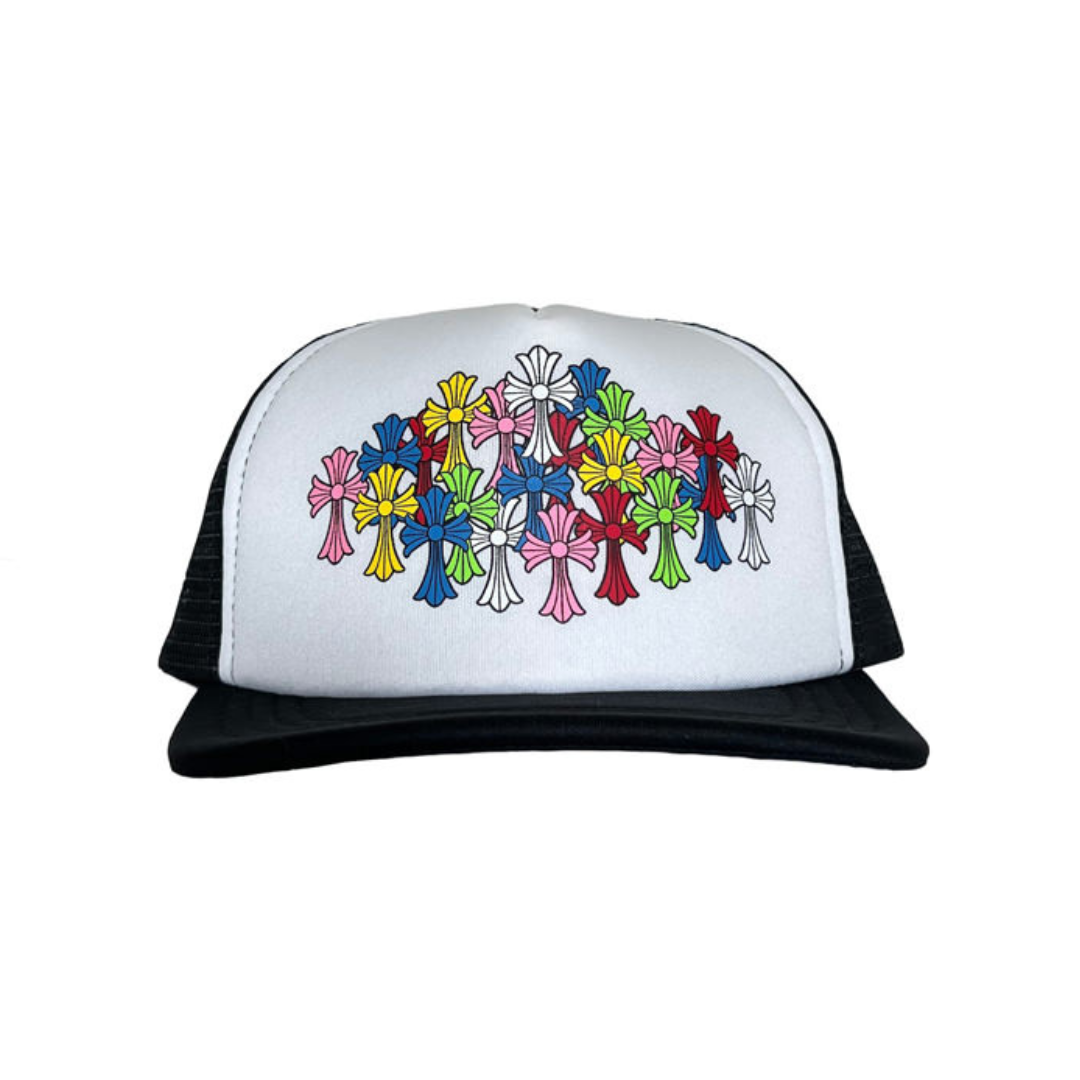 Chrome Hearts Multi Color Crosses Trucker Hat Black/White by Chrome Hearts