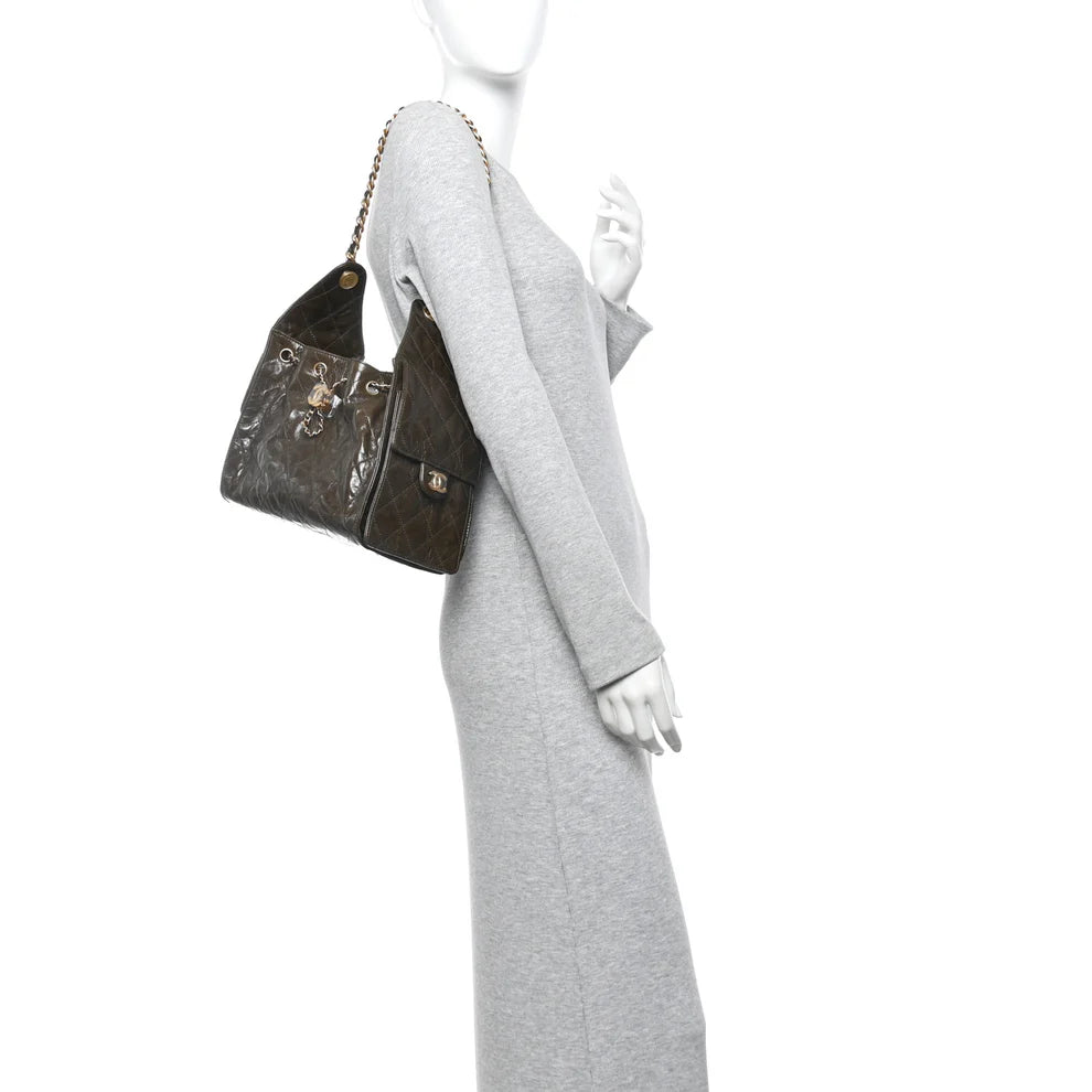 Chanel Shiny Crumpled Calfskin Quilted Small Chanel 25 Handbag – Khaki - Zeuskicks
