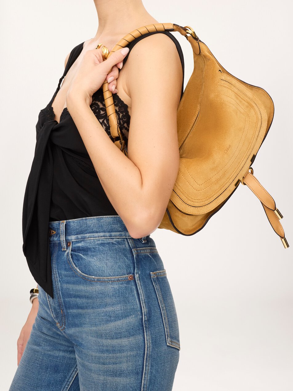 CHLOE Small Marcie shoulder bag in suede leather Whispering Orange by CHLOE