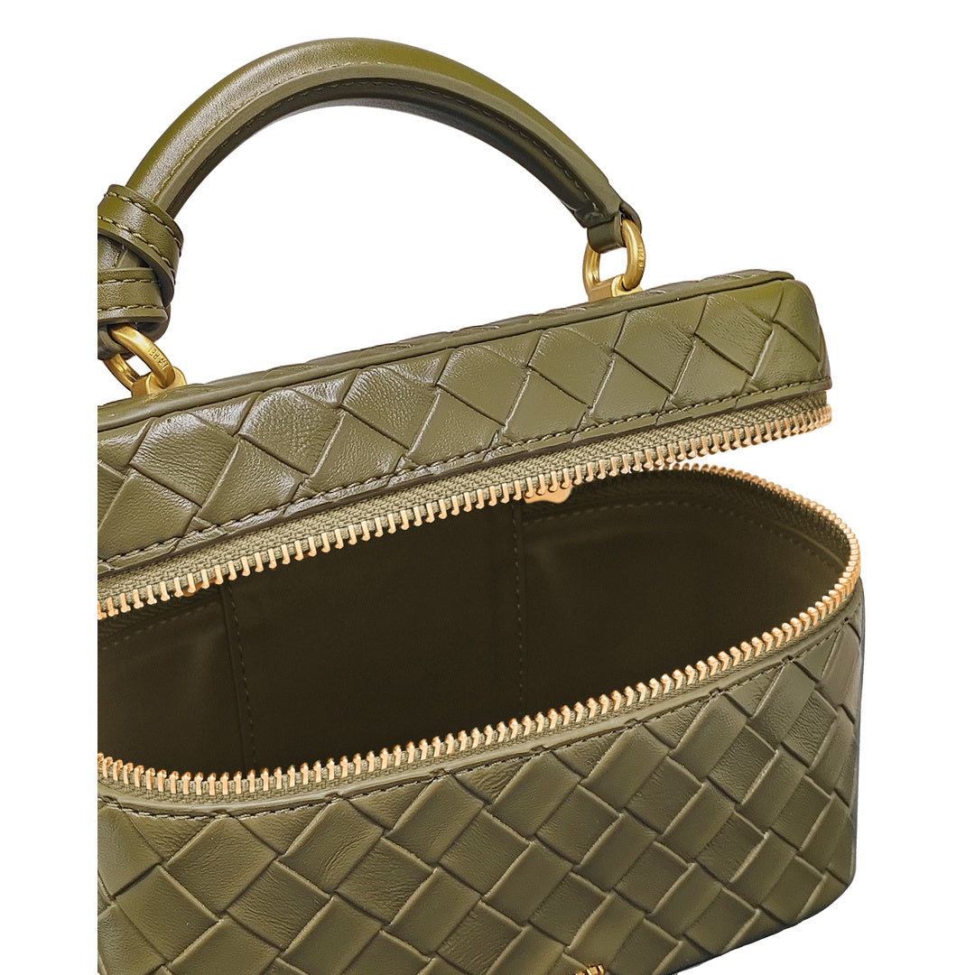 JW PEI Cleo Woven Texture Box Shape Top Handle Bag - Olive Green by JW PEI