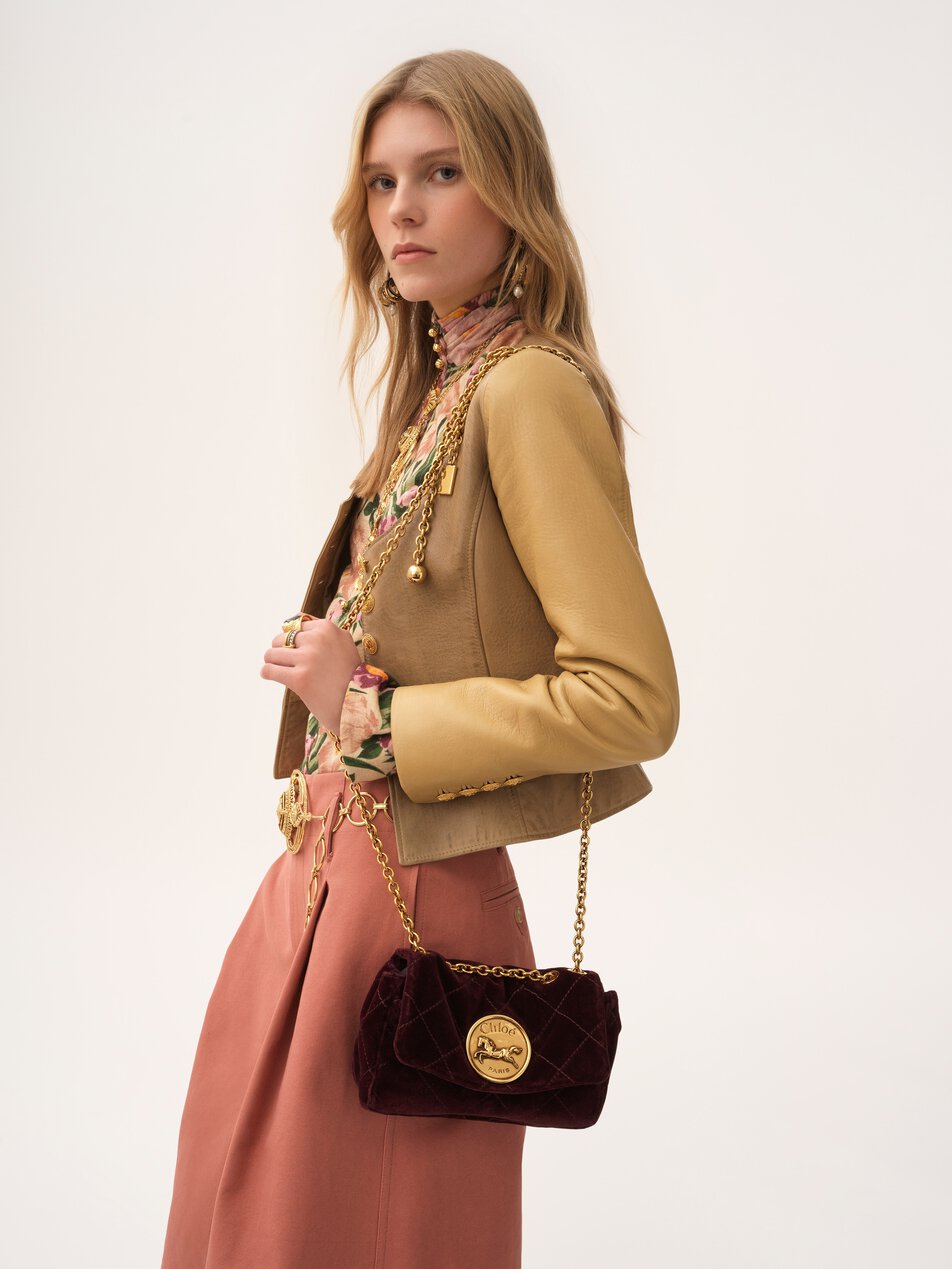 CHLOE Small Chloé Heritage shoulder bag in velvet Crafty Brown by CHLOE