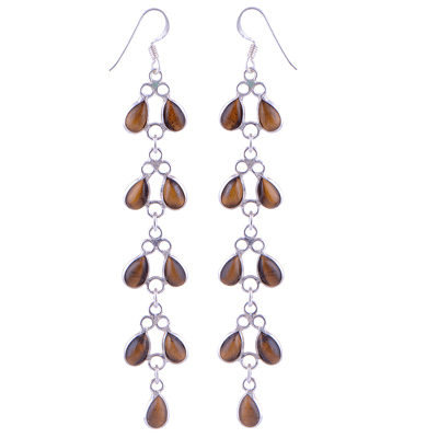 925 Sterling Silver Tiger's Eye Earrings - R1500213-27