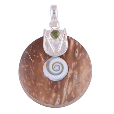 Peridot,Shell,Shiva Eye 925 Sterling Silver Pendant - R100893-45