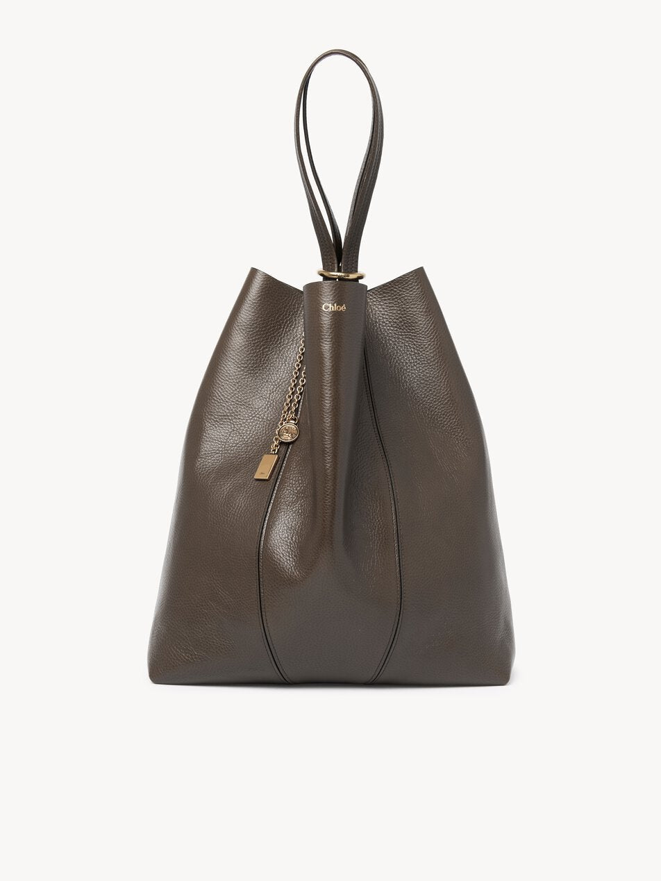 CHLOE Large Chloé Spin tote bag in grained leather Flannel Grey by CHLOE