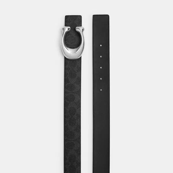 COACH Sculpted C Buckle Reversible Belt 38mm – Black Signature/Black