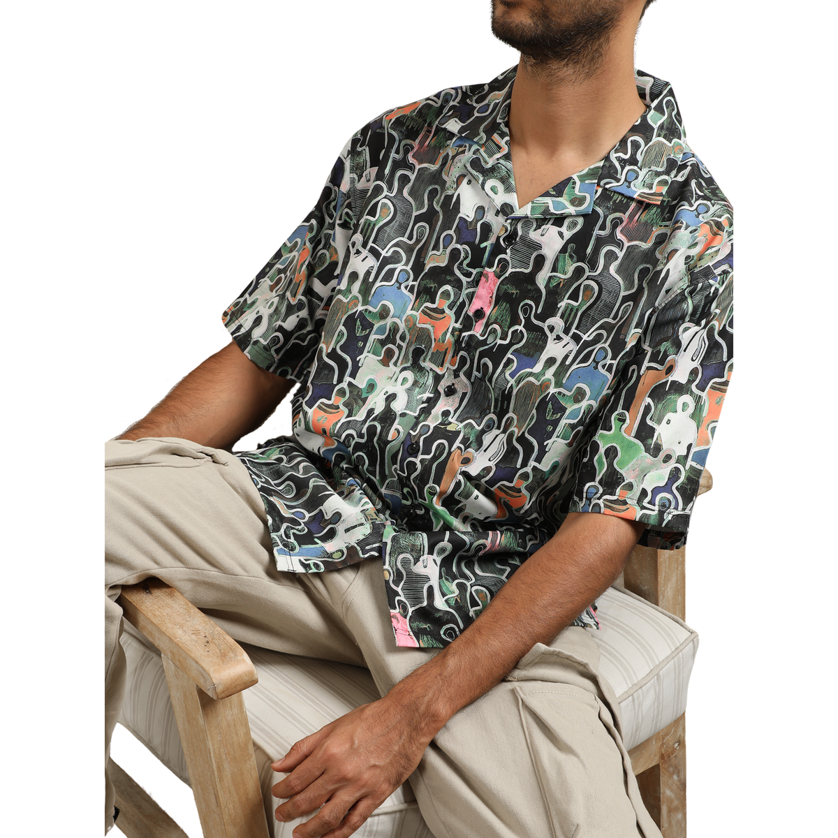 CHARCOAL SILHOUETTES CUBAN COLLAR SHIRT by GREY AREA