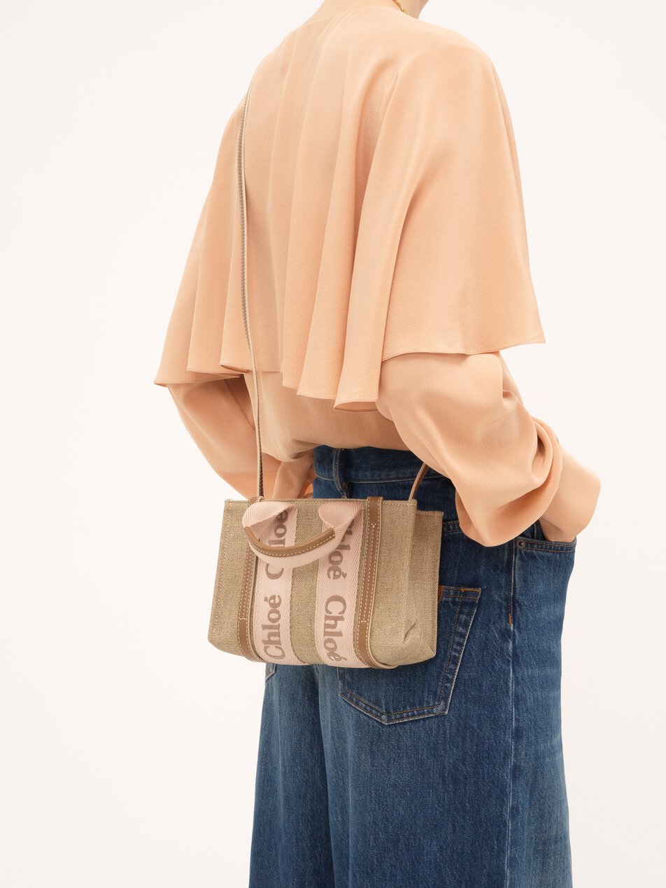 CHLOE Mini Woody tote bag in linen Blushy Beige by CHLOE