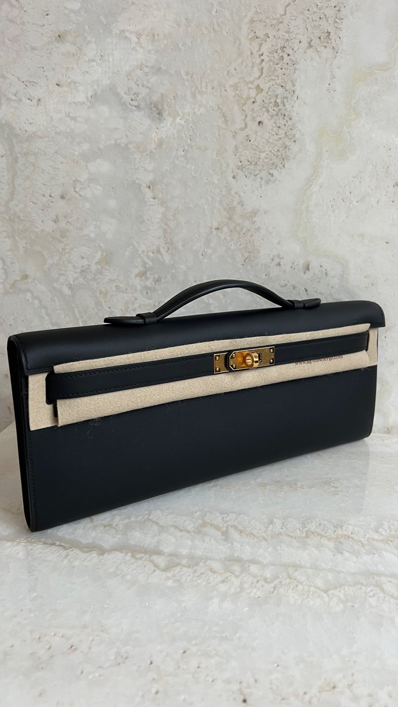 Hermès Kelly Cut Clutch in Black Swift Leather with Palladium Hardware