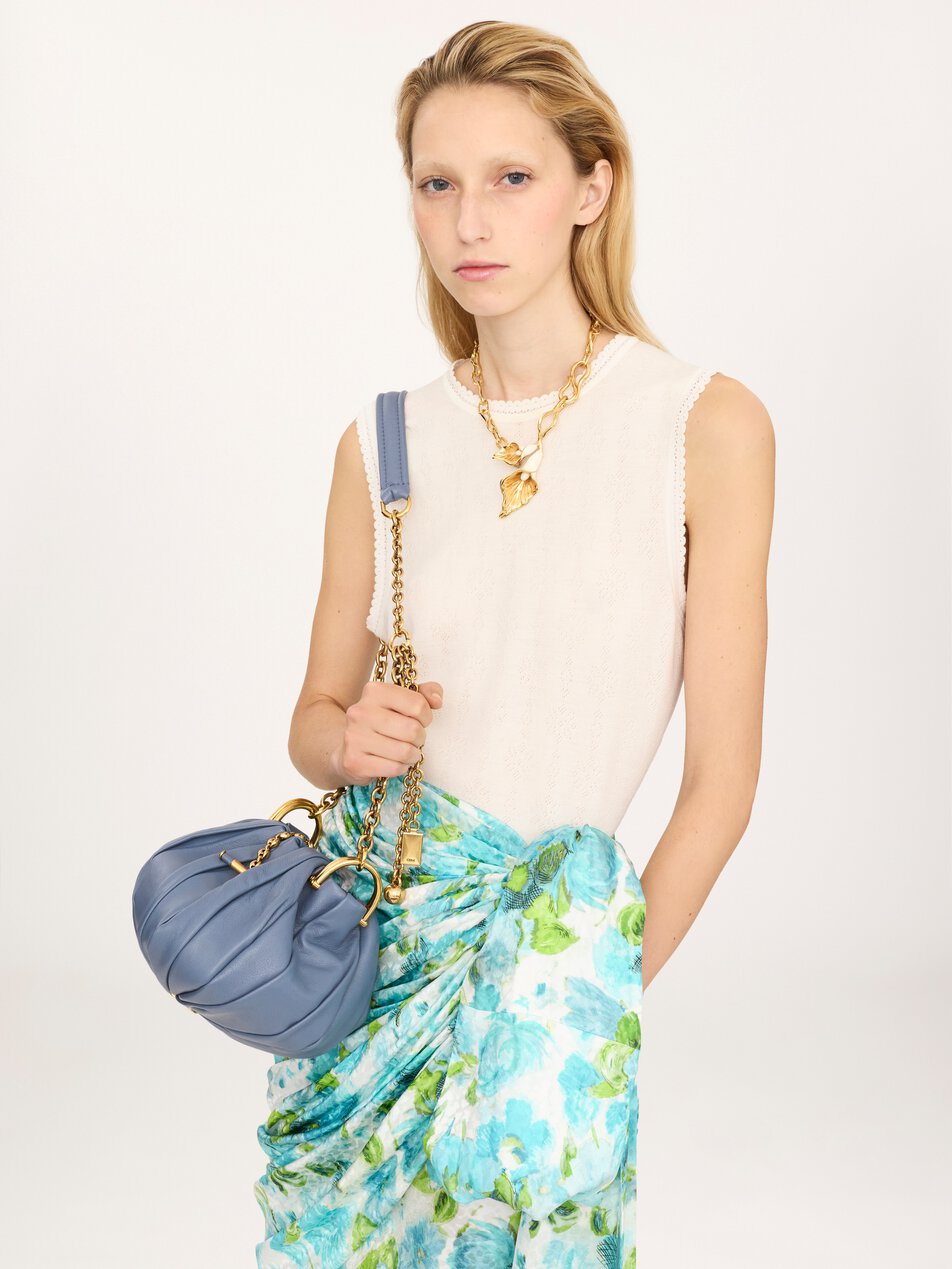 CHLOE Plissé shoulder bag with chain in pleated leather Ashes Blue by CHLOE