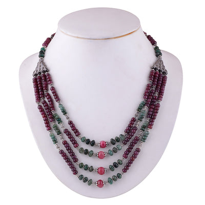 925 Sterling Silver Emerald, Ruby Necklace - R1900074-8