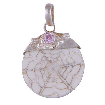 Pink Cubic Zirconia, Shell 925 Sterling Silver Pendant - R100908-28