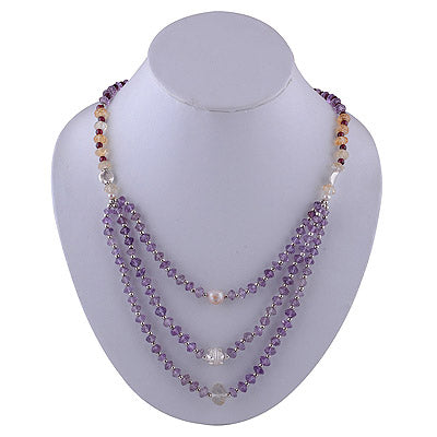 925 Sterling Silver Amethyst, Garnet, Pearl, Citrine Cut Stone Necklace - R6800001-55