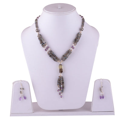 925 Sterling Silver Labradorite, Rainbow Moonstone, Amethyst, Fluorite Jewellery Set - R5000123-3