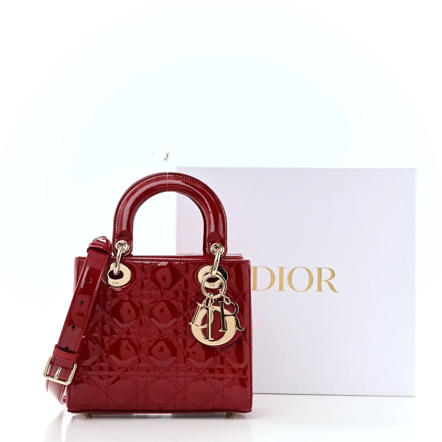 Christian Dior Small Lady Dior – Patent Cannage Cherry Red with Gold Hardware