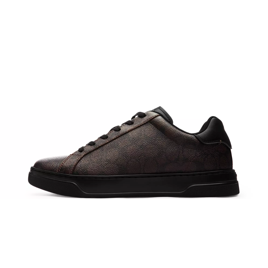 COACH High Line Sneaker In Signature Canvas Walnut Black by COACH SNEAKER