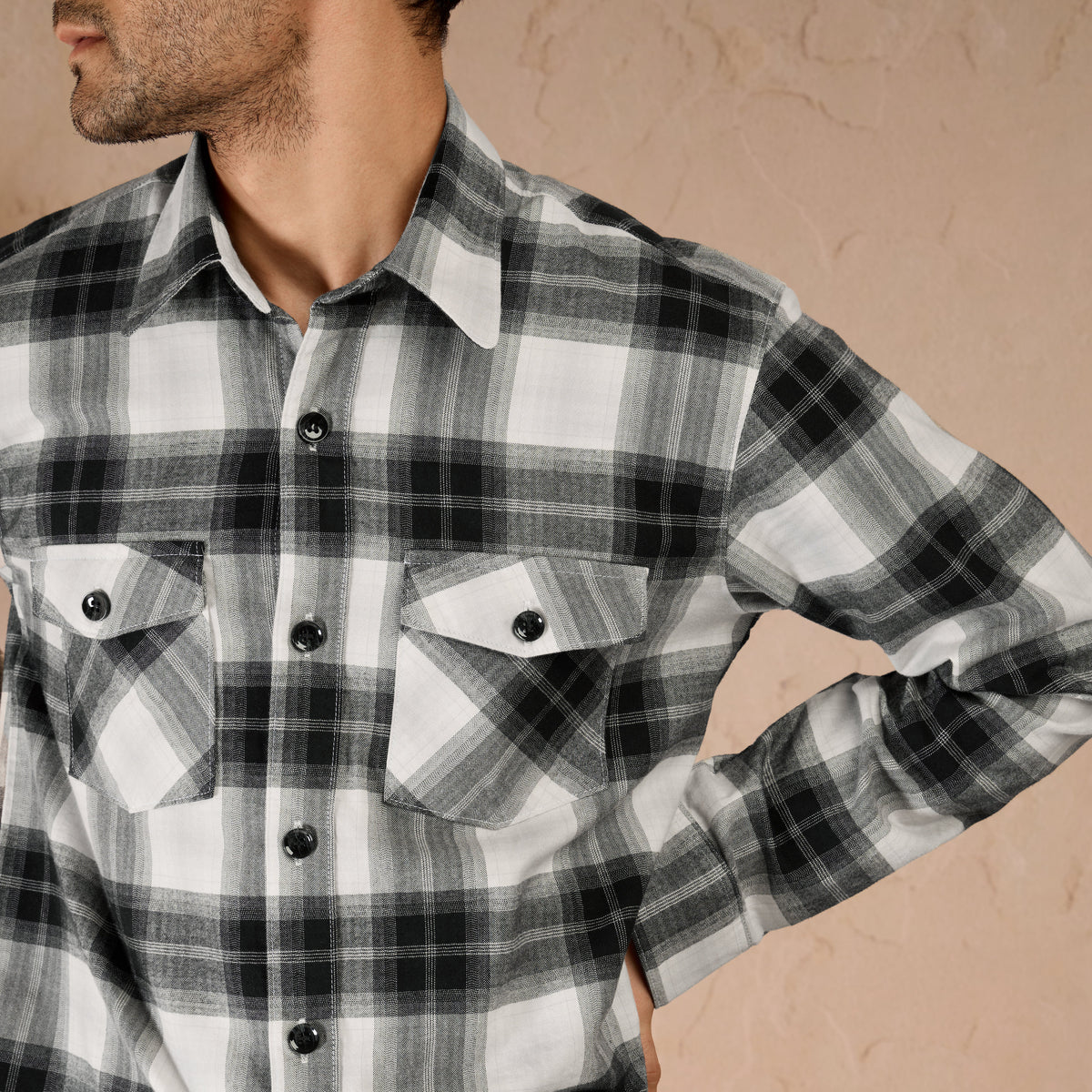 COTTON LIGHTWEIGHT FLANNEL SHIRT - BLACK by Warping Theories
