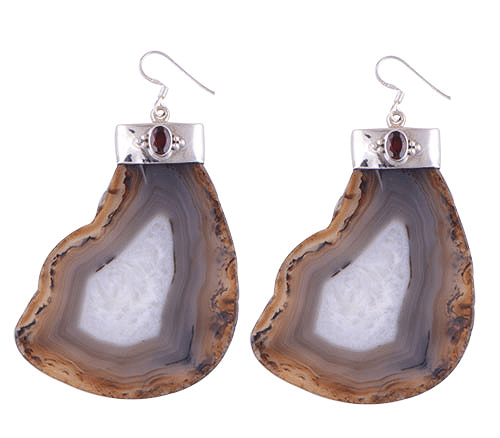 41.7gram Botswana Agate, Garnet Silver Earrings - R1500270-1