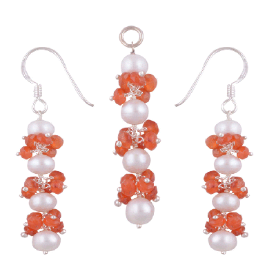 925 Sterling Silver Carnelian, Pearl Pendant Sets - R3600116-10