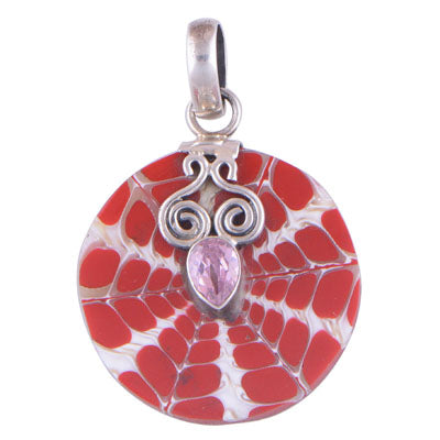 Pink Cubic Zirconia, Shell 925 Sterling Silver Pendant - R100910-26