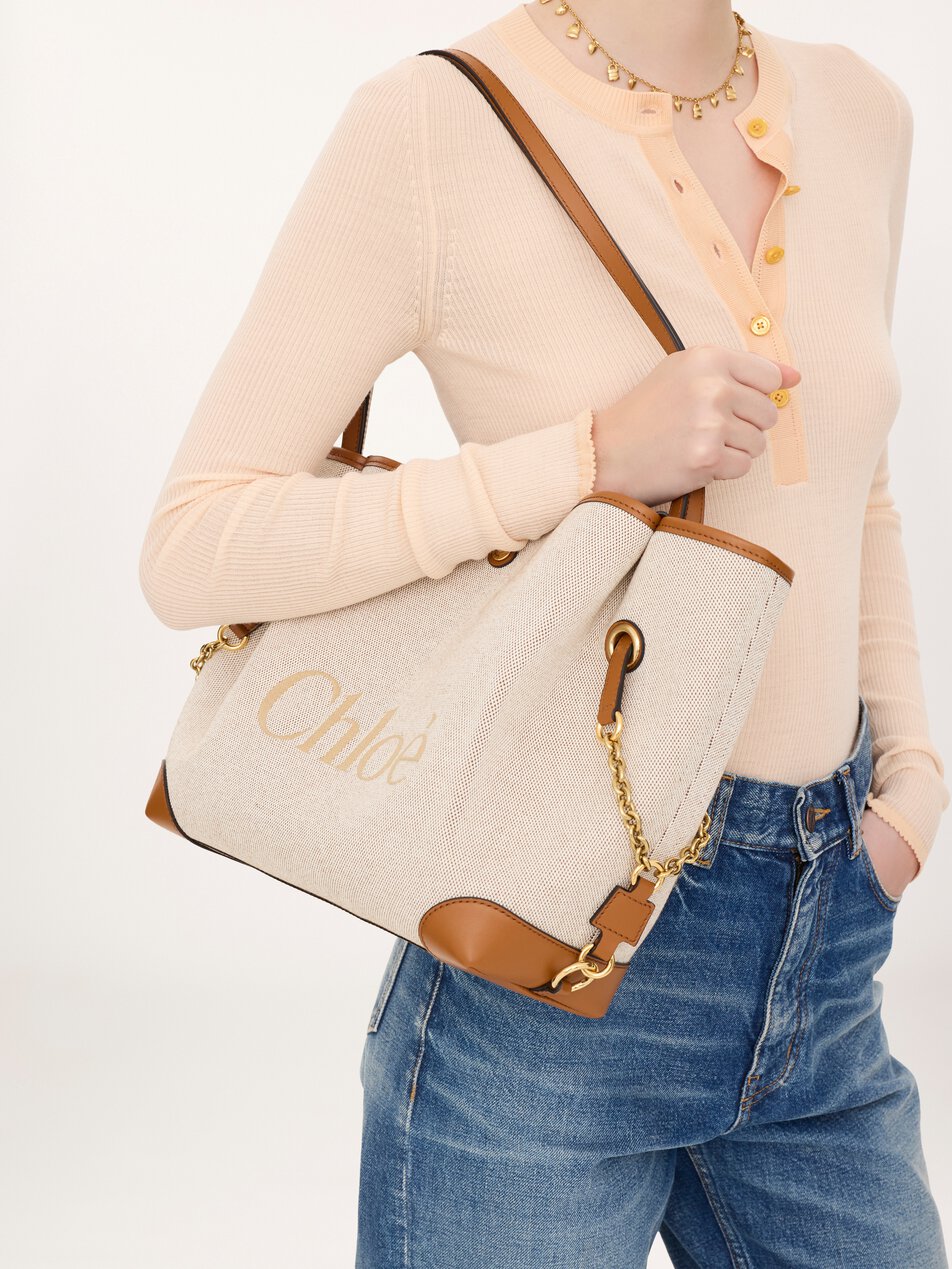 CHLOE Clover double carry bag in canvas Clay Brown by CHLOE