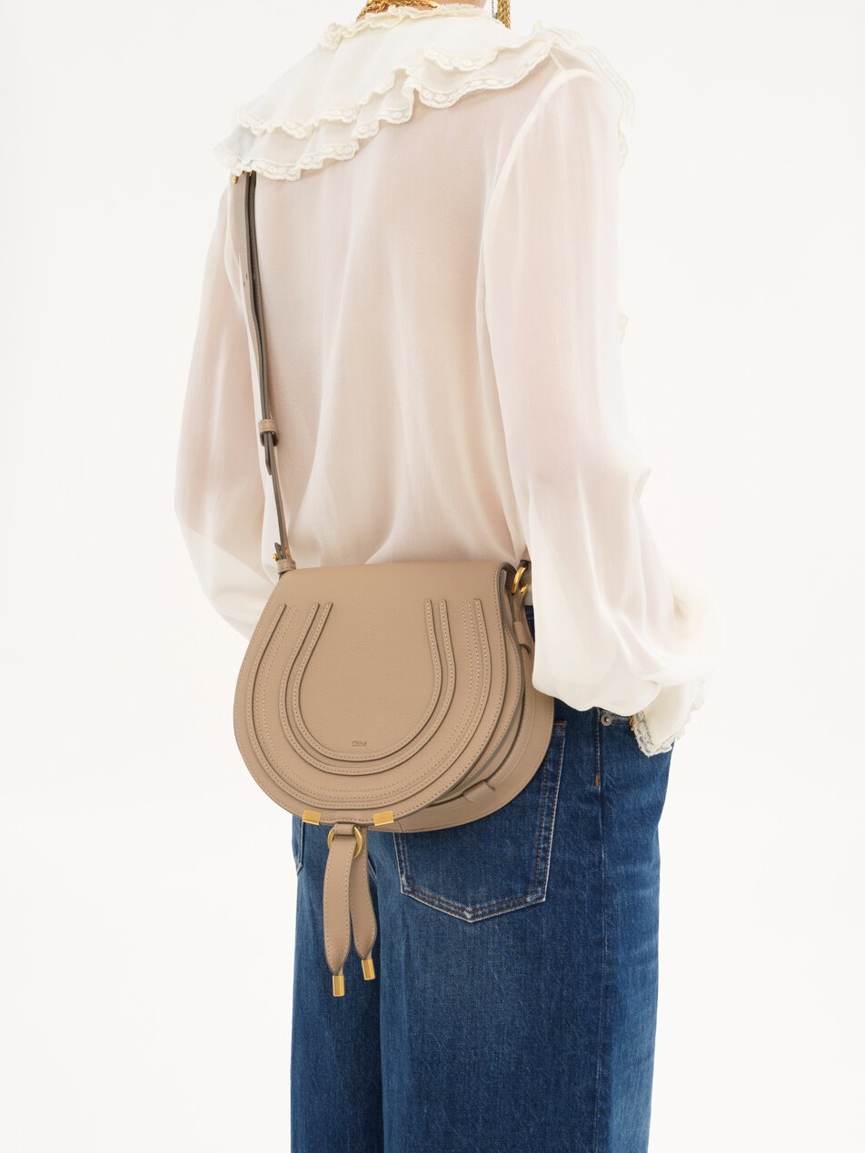 CHLOE Marcie saddle bag in grained leather Boyish Brown by CHLOE