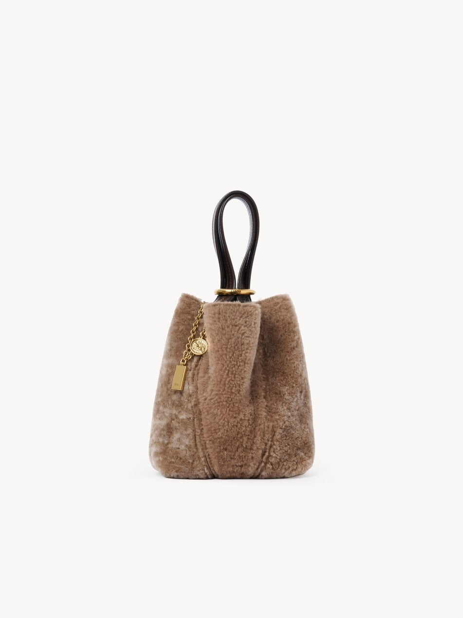 CHLOE Small Chloé Spin tote bag in shearling Floral Grey by CHLOE