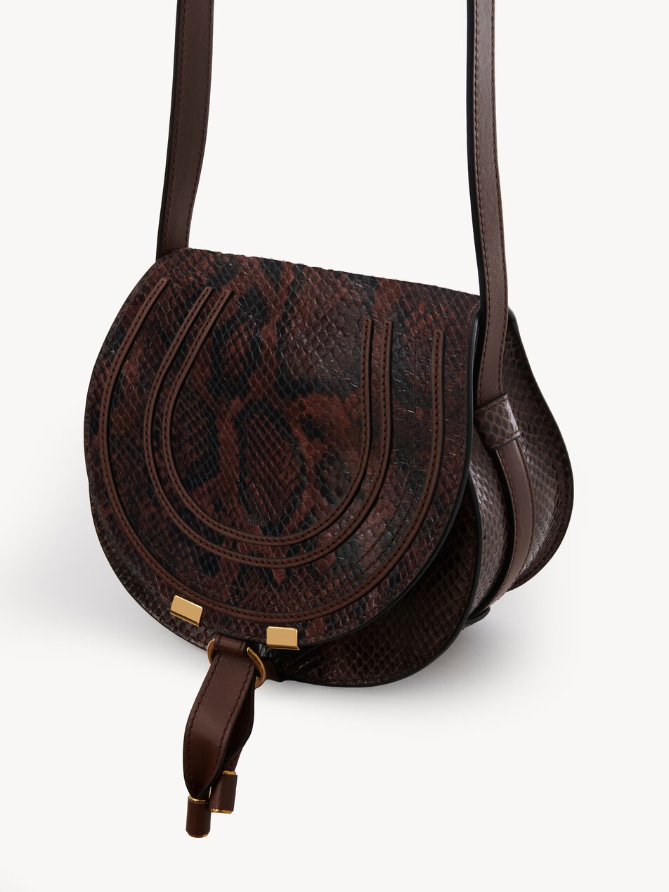 CHLOE Small Marcie saddle bag in python-effect leather Sooty Brown by CHLOE