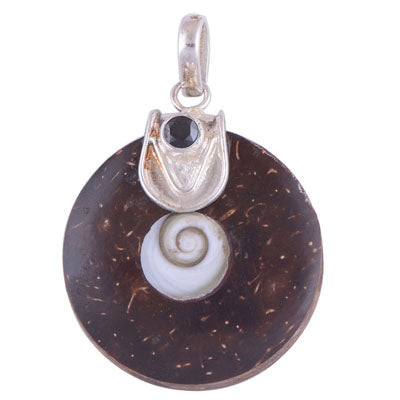 Black Onyx,Shell,Shiva Eye 925 Sterling Silver Pendant - R100893-54