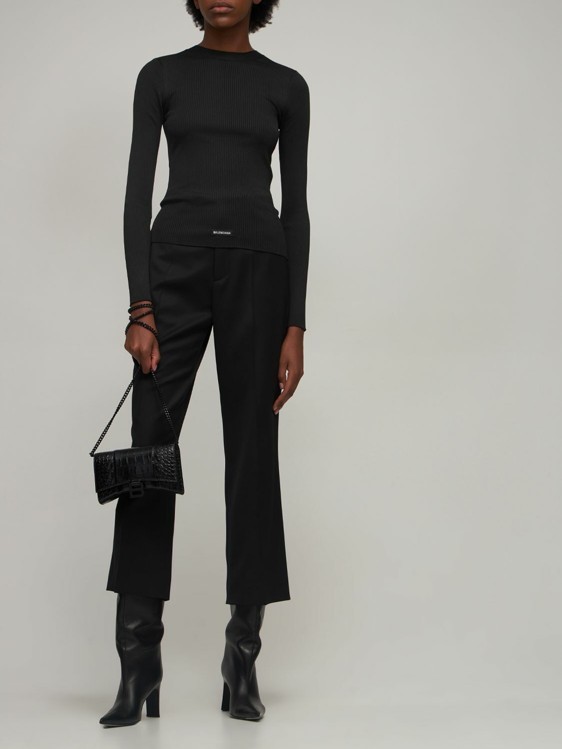 Balenciaga Hourglass Embossed Leather Chain Wallet – Blac