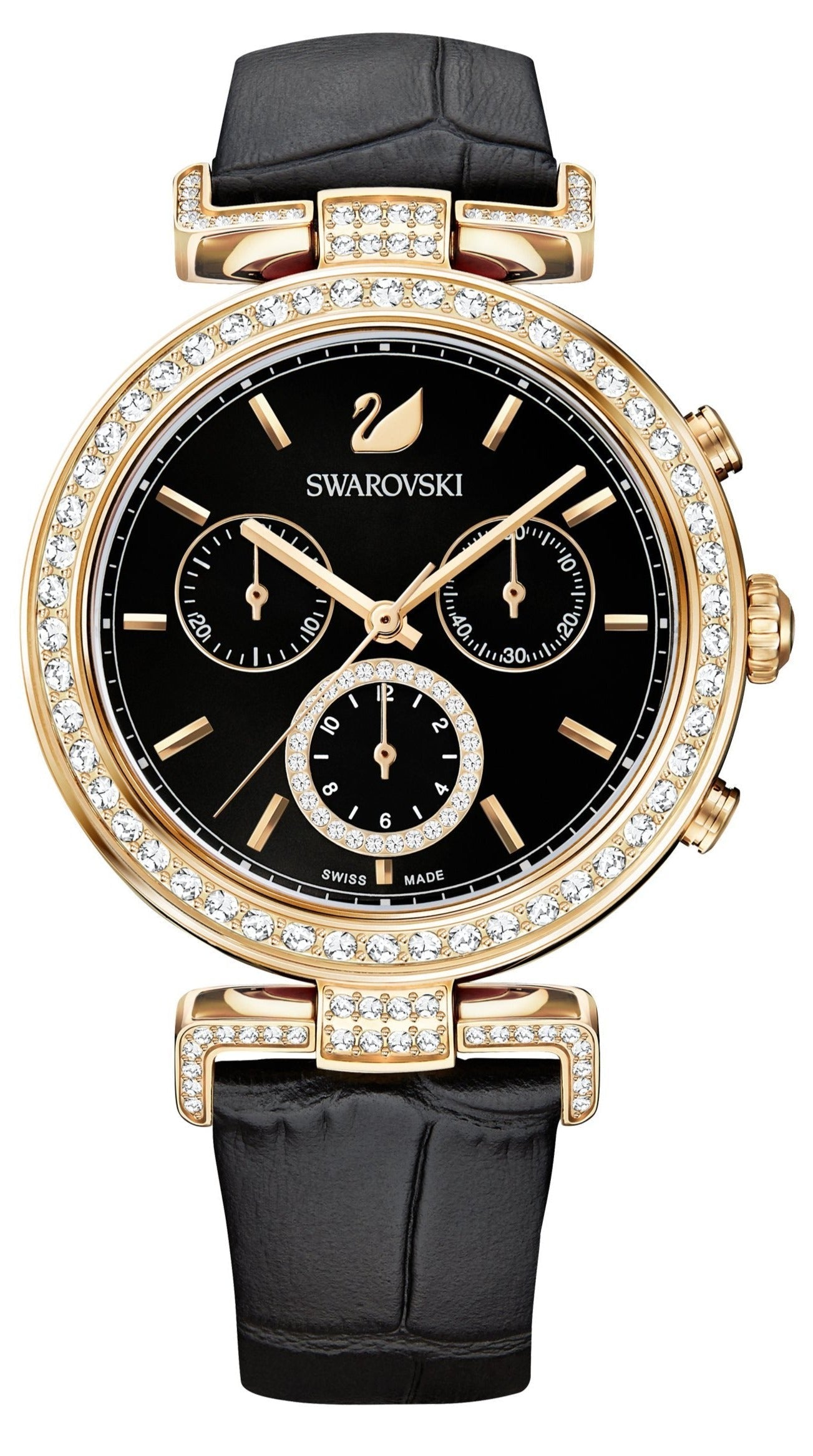 Swarovski Crystal watch, Leather strap, Black, Rose Gold — product photo (5295320)