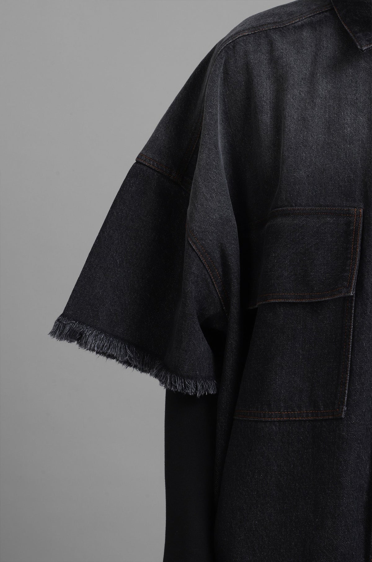 SuperHUEMN Dark Wash Faded Effect Denim Overshirt with Patched Pockets (Black) by HUEMN