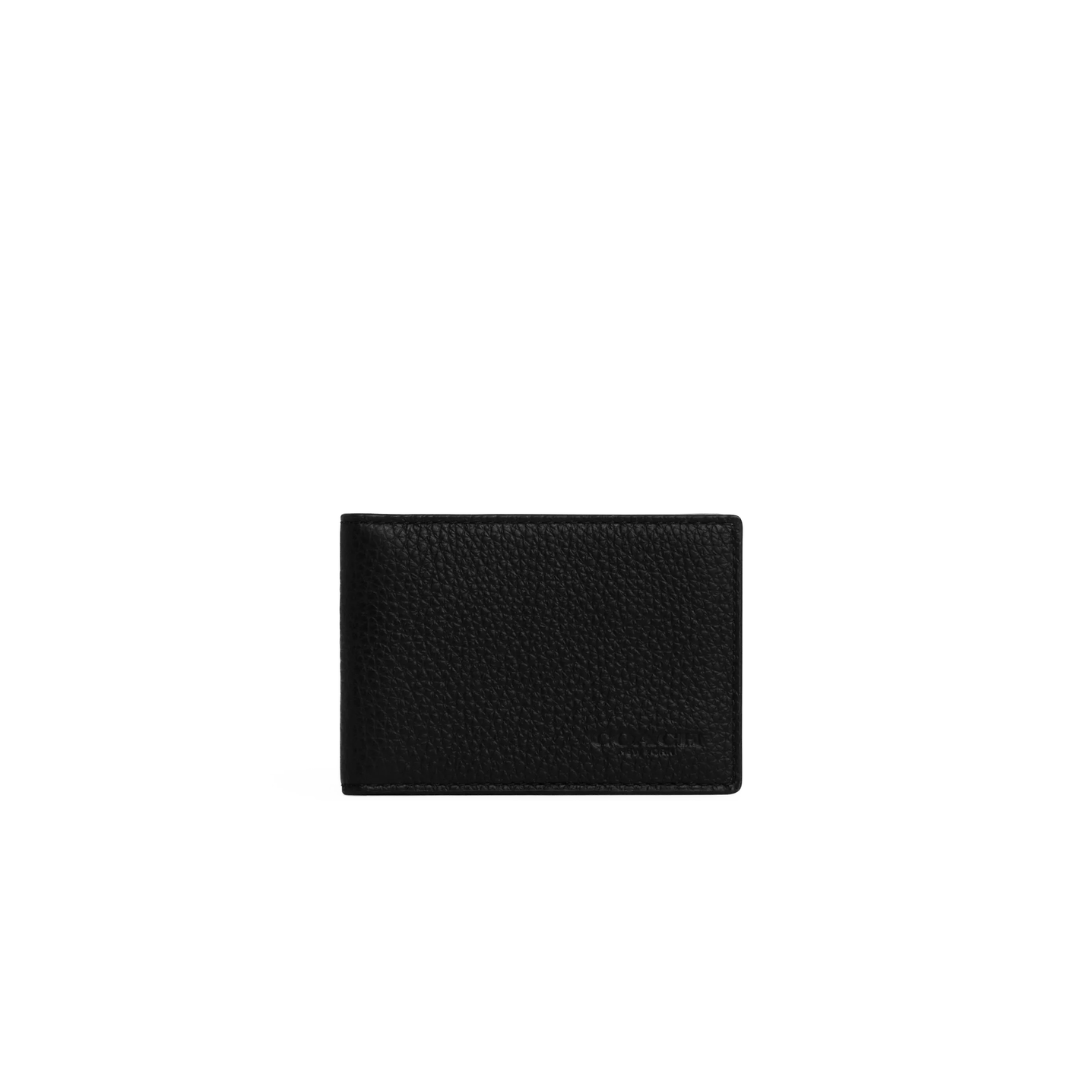 Coach Compact Billfold Wallet pebbled leather Gunmetal Black by COACH