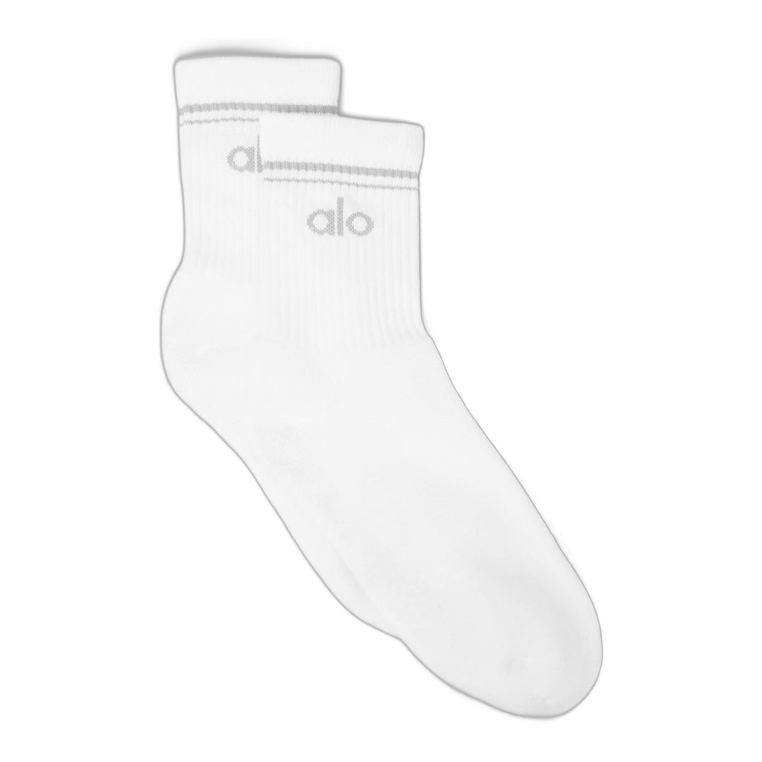 alo Unisex Half-Crew Throwback Sock - White/Titanium by Alo Yoga