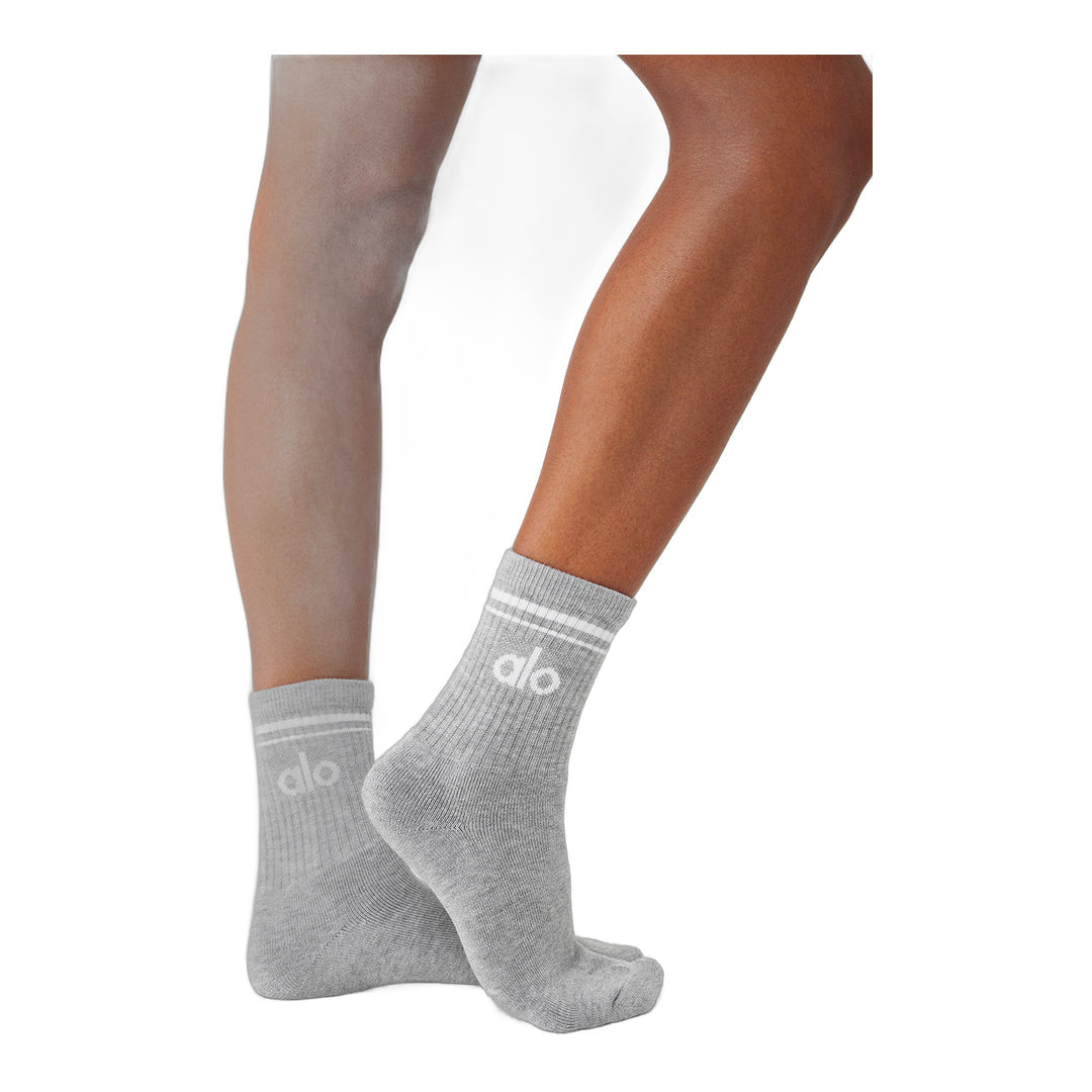 alo Unisex Half-Crew Throwback Sock - Athletic Heather Grey/White by Alo Yoga