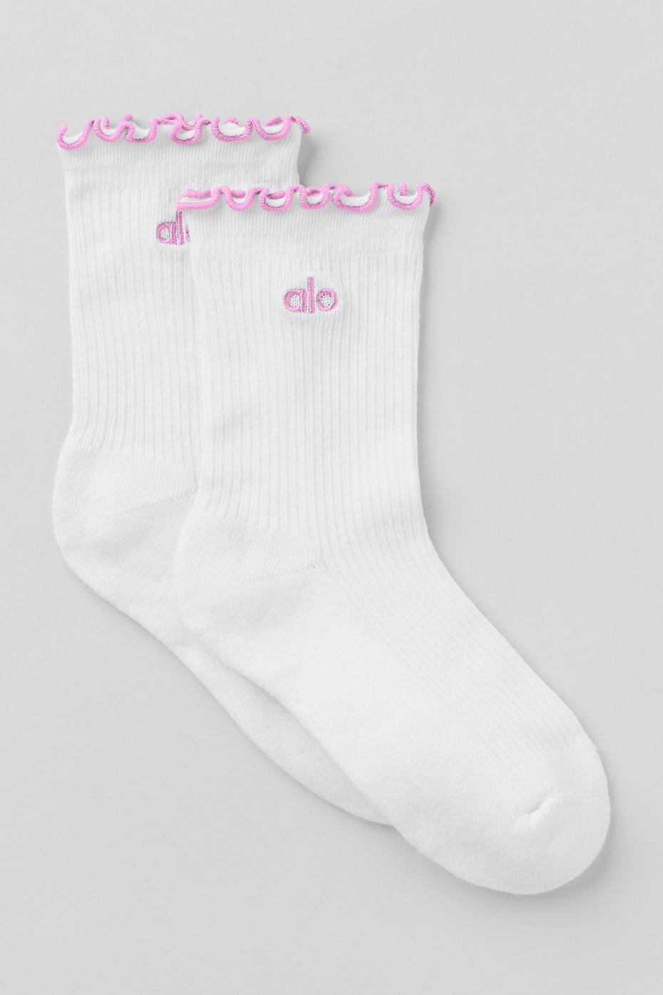 Women's Lettuce Edge Sock - White/Candy Heart Pink (A0660W)