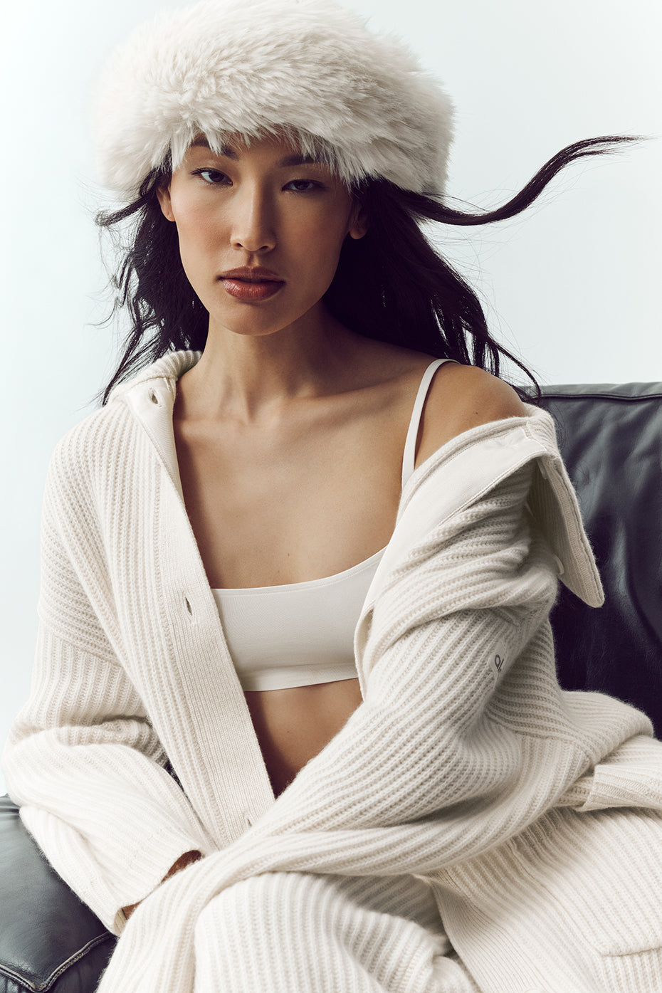 Courchevel Cashmere Faux Fur Beanie - Ivory (A0759UP)