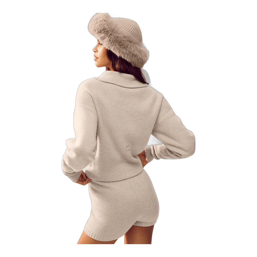 alo Courchevel Cashmere Faux Fur Beanie - Oat Heather by Alo Yoga