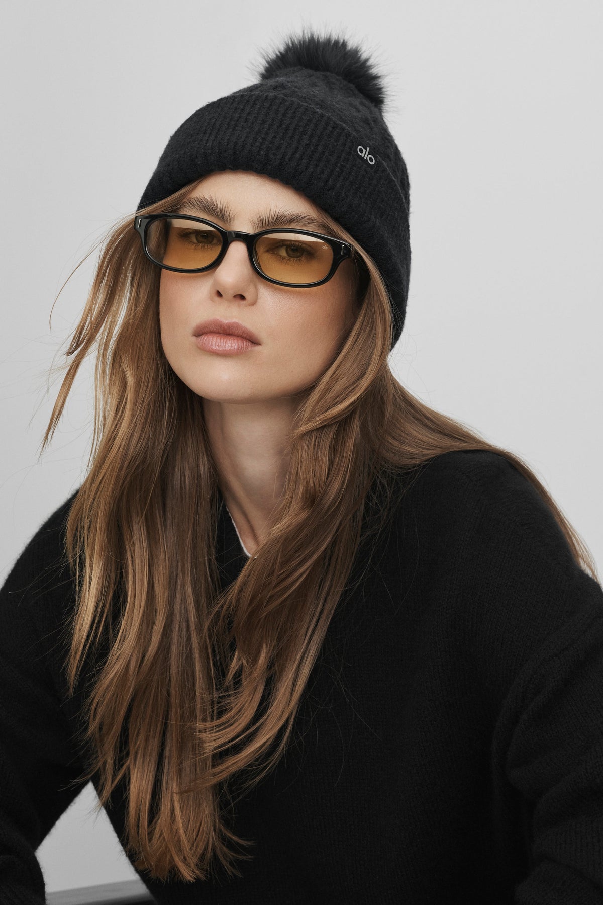 Alo Yoga Cable Knit Winter Bliss Beanie in Black, product image 2 of 2