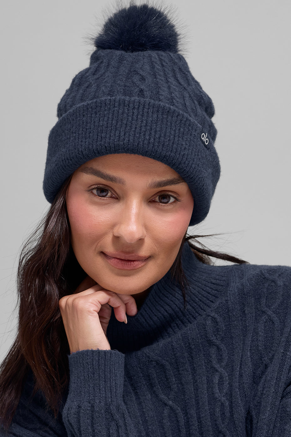 Cable Knit Winter Bliss Beanie - Navy (A0809U)