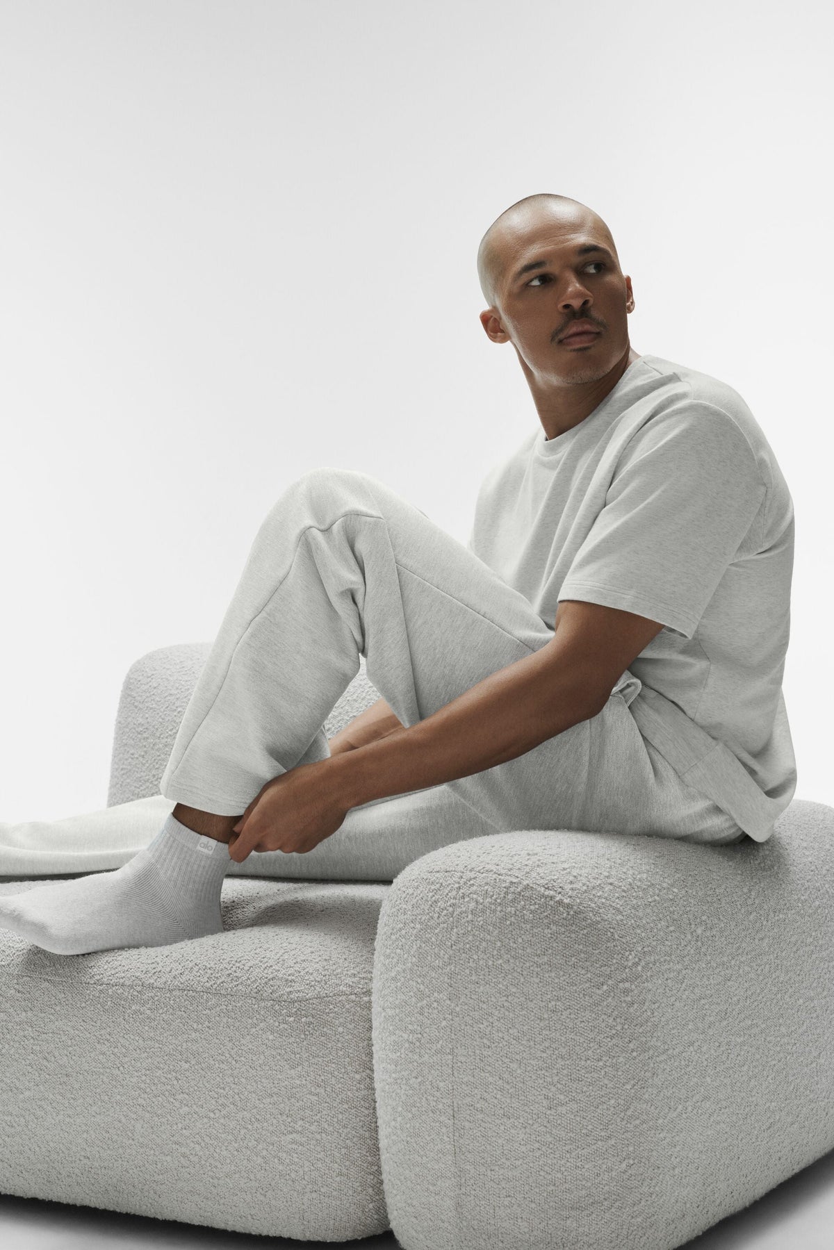 Alo Yoga Quarter Crew Street Sock in White Heather, product image 3 of 3