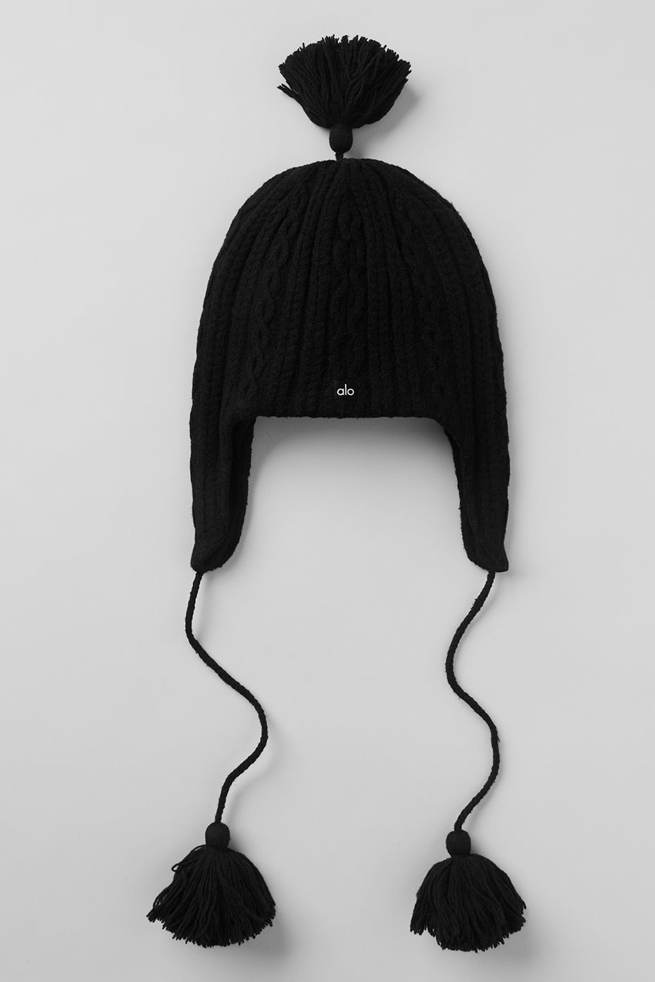 Cable Knit Winter Bliss Earflap Beanie - Black (A0992U)