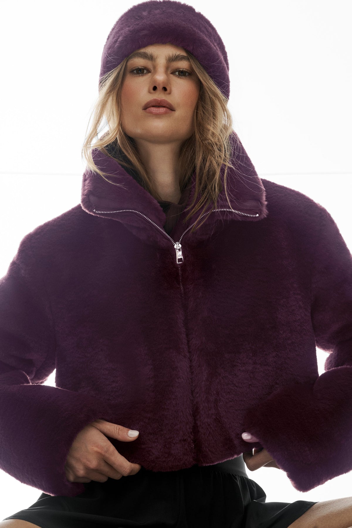 Alo Yoga Amore Faux Fur Earwarmer in Rich Bordeaux, product image 3 of 3