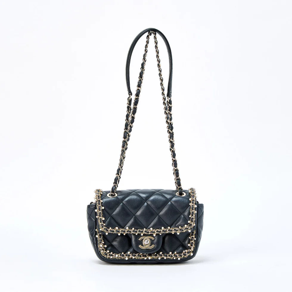 CHANEL Mini Matelassé Shoulder Bag – Black Gold Lambskin - Zeuskicks