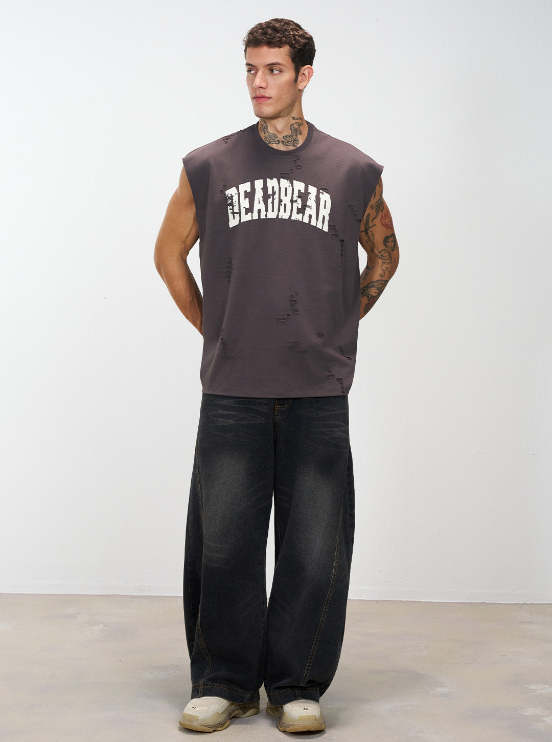 Distressed Ash Grey Tank by DEADBEAR