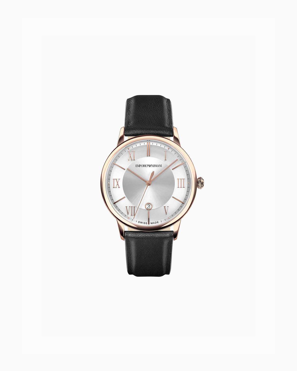 Swiss Made Three-Hand Date Black Leather Watch (ARS5000)