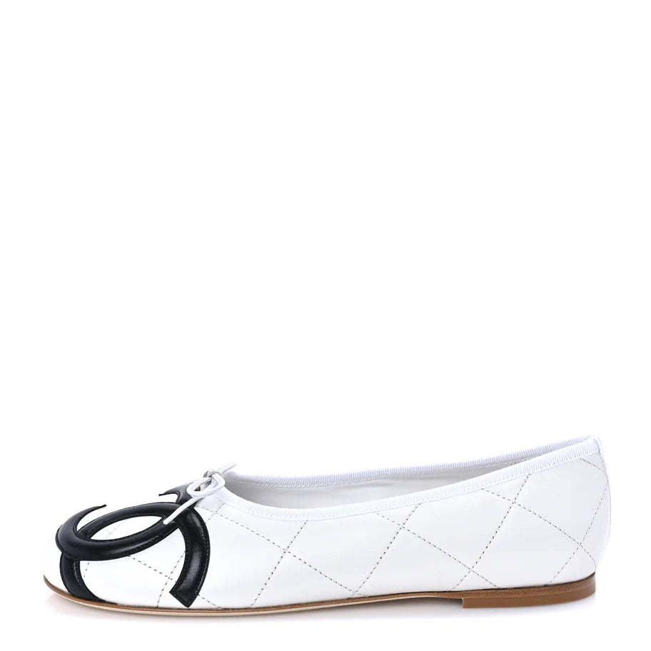 CHANEL Cambon Quilted CC Ballet Flats – Lambskin White/Black Edition - Zeuskicks