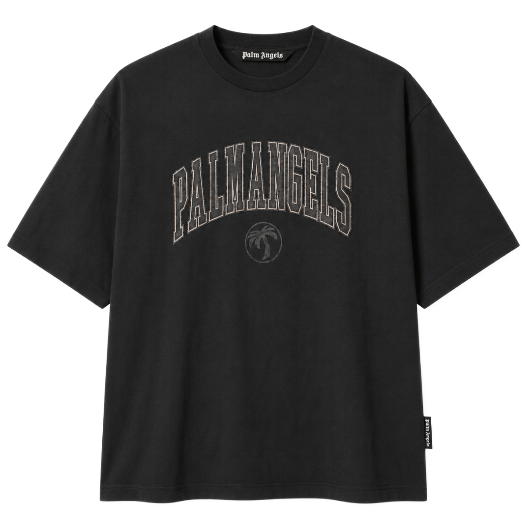 PALM ANGELS COLLEGE PALM SLIM TEE VINTAGE BLACK by Palm Angels