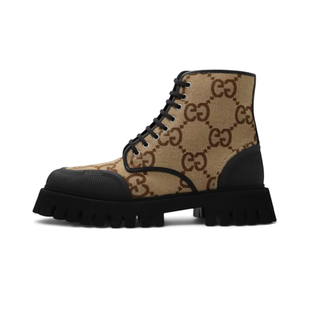 Gucci Lace Up Boot Maxi GG Camel by Gucci